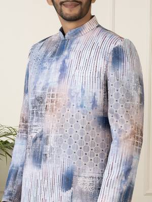 Blue printed seqin embriodered indowestern 5