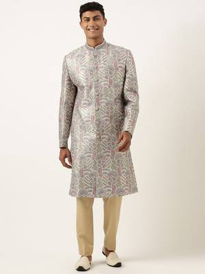 Grey embroidered indowestern 1