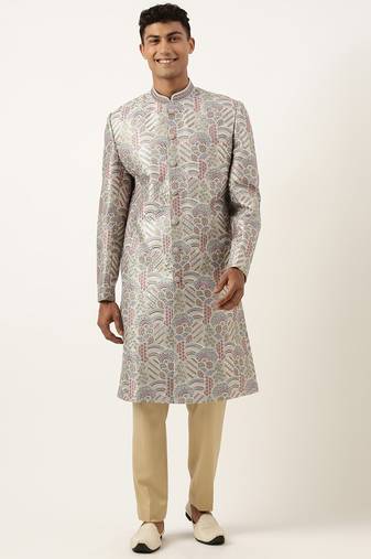 Grey embroidered indowestern