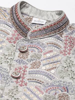 Grey embroidered indowestern 2