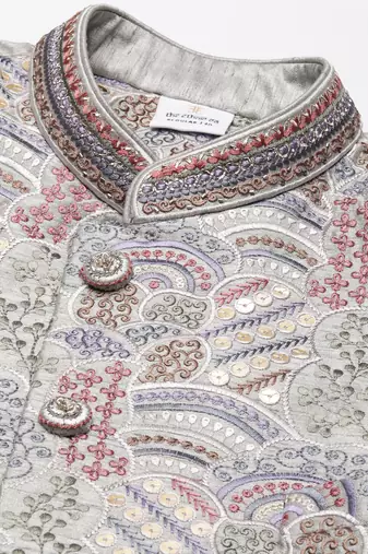 Grey embroidered indowestern