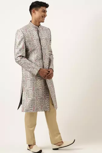 Grey embroidered indowestern