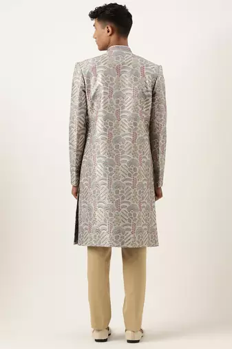 Grey embroidered indowestern