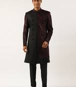 Wine velvet angrakha layered indowestern