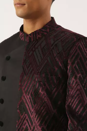 Wine velvet angrakha layered indowestern