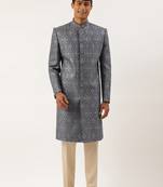 Grey silk embroidered indowestern
