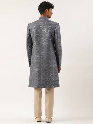 Grey silk embroidered indowestern 2