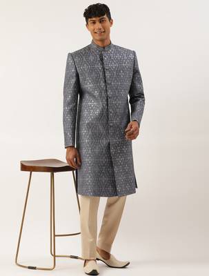 Grey silk embroidered indowestern 4