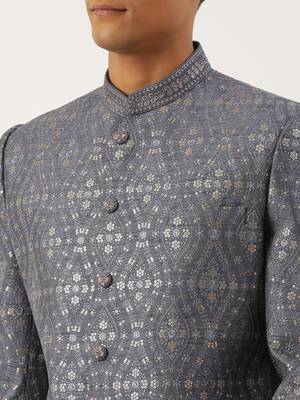 Grey silk embroidered indowestern 5
