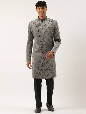 Grey printed angrakha indowestern 1