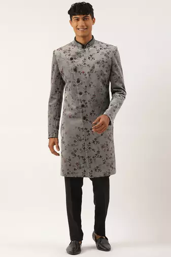 Grey printed angrakha indowestern