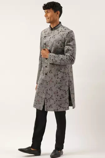 Grey printed angrakha indowestern