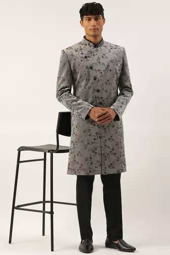 Grey printed angrakha indowestern