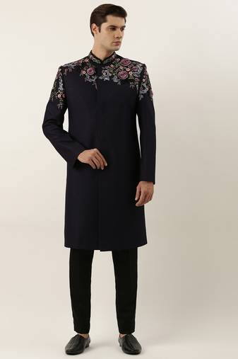 Wine floral embriodered indowestern