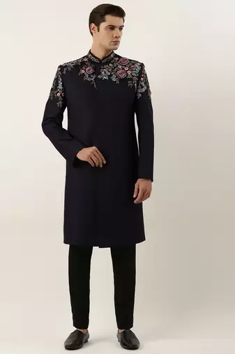 Wine floral embriodered indowestern