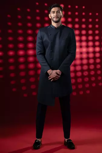 Navy angrakha embroidered indowestern