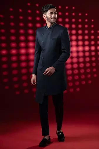 Navy angrakha embroidered indowestern