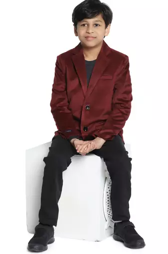 Kids maroon velvet blazer