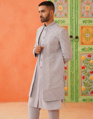 Grey dori embroidered achkan 2