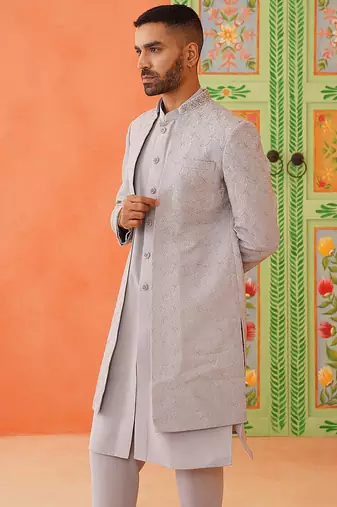 Grey dori embroidered achkan
