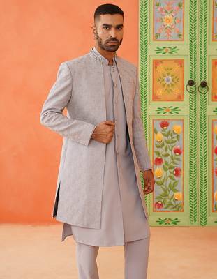Grey dori embroidered achkan 3