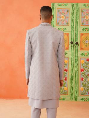 Grey dori embroidered achkan 5