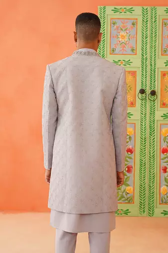 Grey dori embroidered achkan