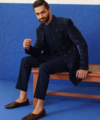 Blue suit with kurta sherwani set 1