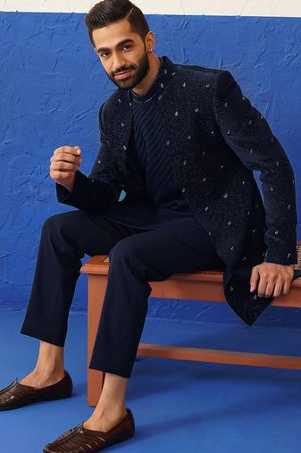 Blue suit with kurta sherwani set