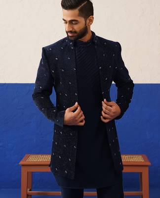Blue suit with kurta sherwani set 2