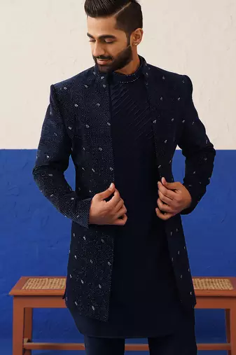 Blue suit with kurta sherwani set
