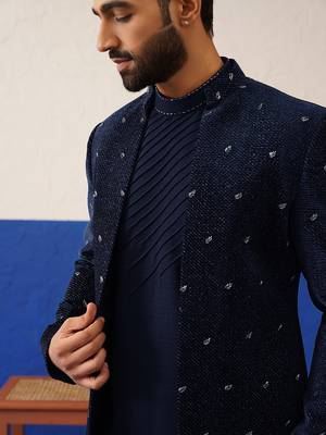Blue suit with kurta sherwani set 3