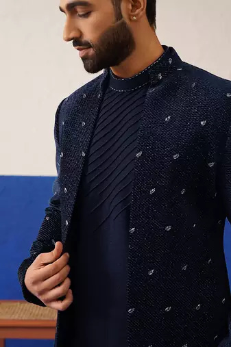 Blue suit with kurta sherwani set