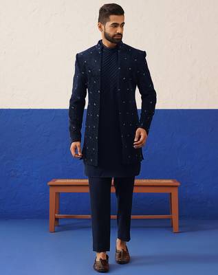 Blue suit with kurta sherwani set 4