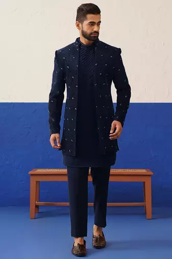 Blue suit with kurta sherwani set