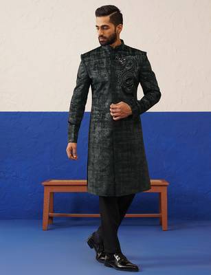 Black & grey textured indo set with dragon embroidery 1