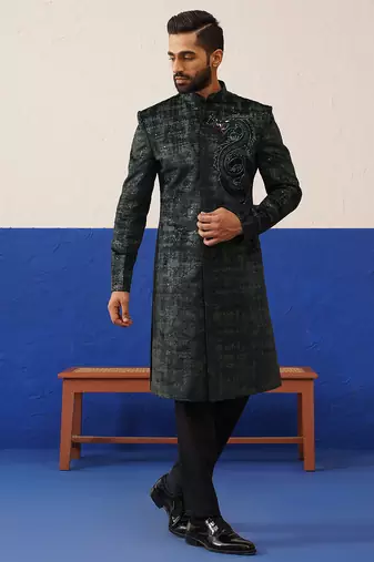 Black & grey textured indo set with dragon embroidery