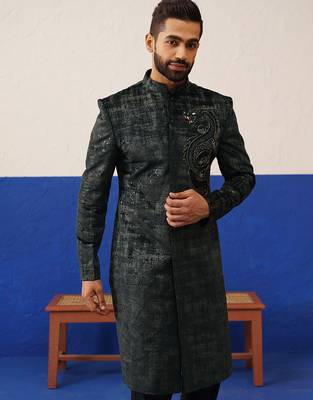 Black & grey textured indo set with dragon embroidery 2