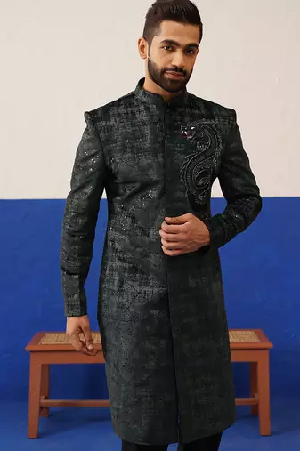 Black & grey textured indo set with dragon embroidery