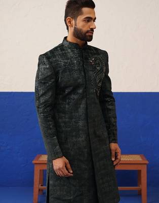 Black & grey textured indo set with dragon embroidery 4