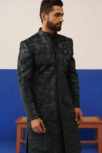 Black & grey textured indo set with dragon embroidery