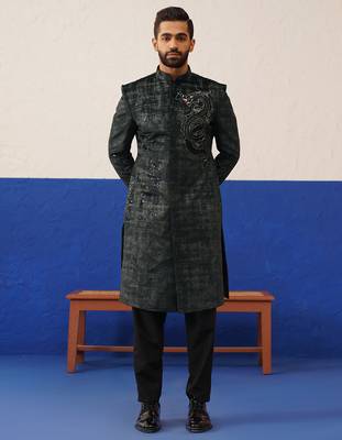 Black & grey textured indo set with dragon embroidery 5