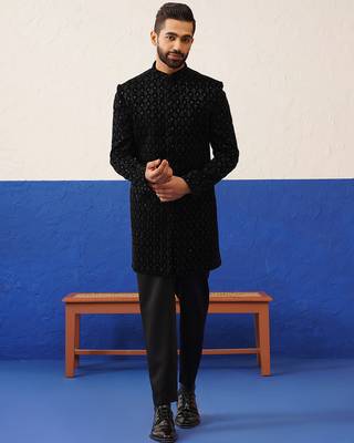Black velvet embroidered short indo set 1