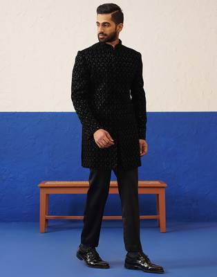Black velvet embroidered short indo set 2