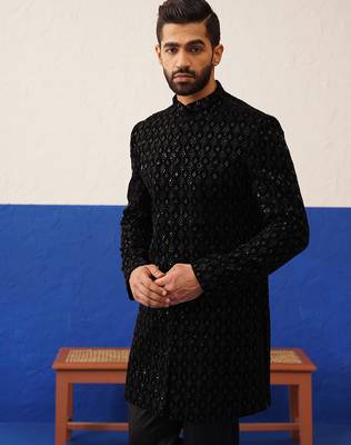 Black velvet embroidered short indo set 3