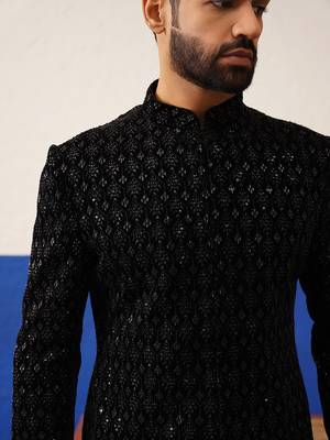 Black velvet embroidered short indo set 4