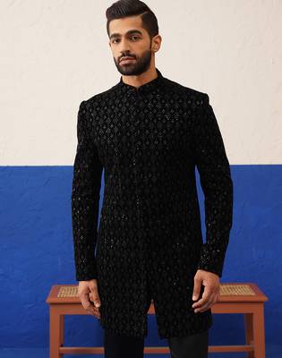 Black velvet embroidered short indo set 5