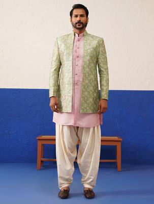 Sage green floral embroidered indo set 1