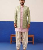 Sage green floral embroidered indo set