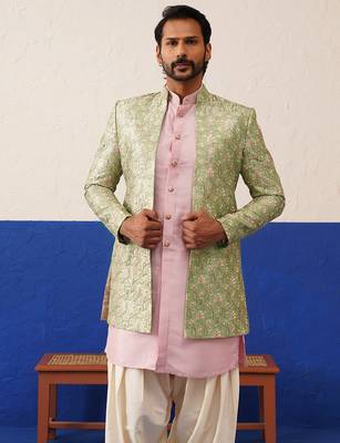 Sage green floral embroidered indo set 2